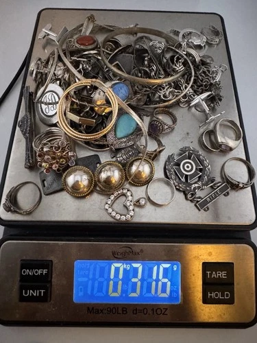Vtg Sterling Silver Jewelry Lot Bracelets ,Rings ,Necklace 316 Grams, scrap