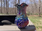 Gorgeous Electrifying Vintage Fenton Black Carnival Glass Poppy Show Vase