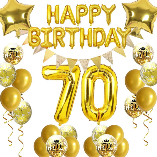 70. Geburtstag Dekoration, Happy Birthday Ballon Wimpel Banner Gold Nummer 70 Ge - Bild 1 von 6