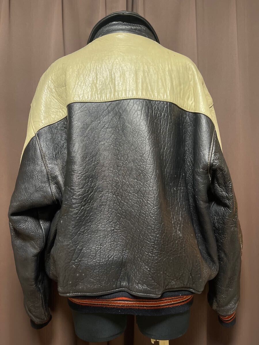 AVIREX VARSITY LEATHER JACKET クリーム EUC BLACK/CREAM BombeR avirex leather jacket sz S | eBay