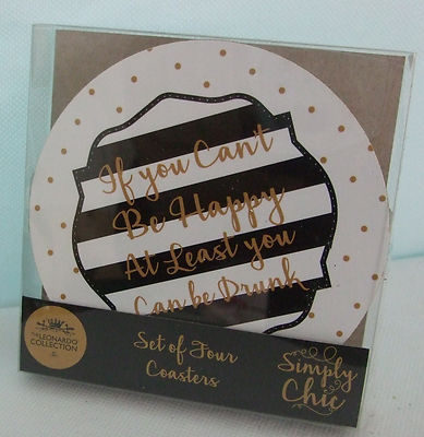 4er Set Simply Chic Untersetzer rund. Schwarz/Weiß/Gold