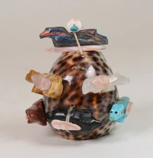 Zuni 6 Direction Fetishe Set on a Polished Shell by Jayne Quam