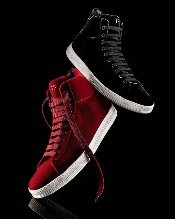 Auth TOM FORD Black VELVET HIGH TOP Fashion SNEAKERS Shoes