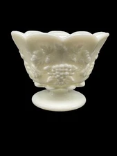 Westmoreland Milk Glass Paneled Grape Scalloped Edge Pedestal Compote Bowl/Vase