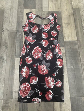 new lovely ladies black floral summer bodycon stretchy dress small size 10-12
