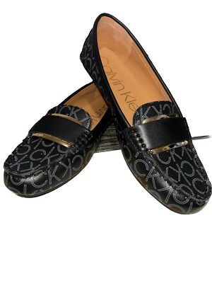 Calvin Klein Womens Shoes Stone Black 9M Kcleonie Glazed Tumbled Moccasin