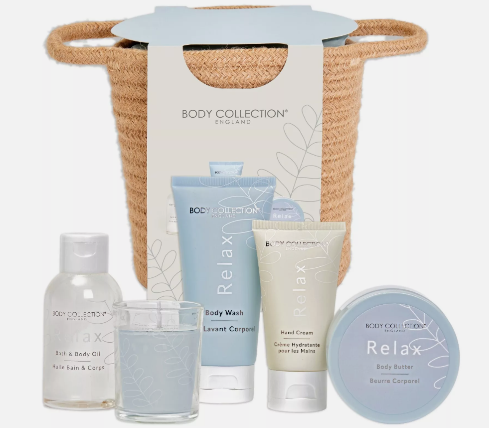 Bath & Body Relax Collection Luxury Toiletries Basket Gift Set & Candle