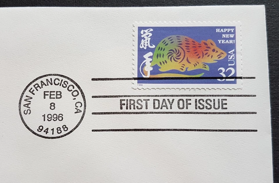 USA 1996 Zodiac Series Lunar New Year of the Rat 1v Stamp FDC (official issue) - Image 2 of 2