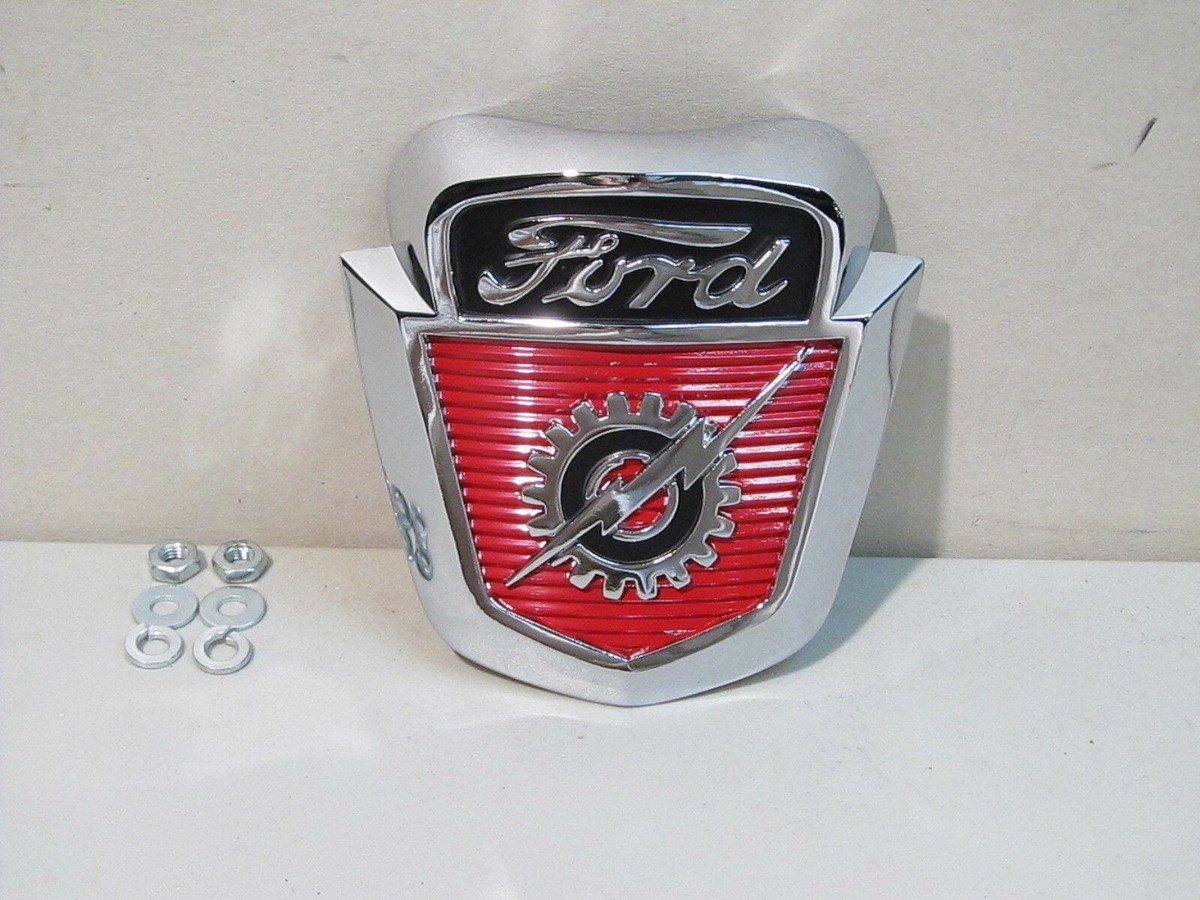 NEW 1953 1954 1955 1956 FORD TRUCK CHROME HOOD EMBLEM W/GASKET F 