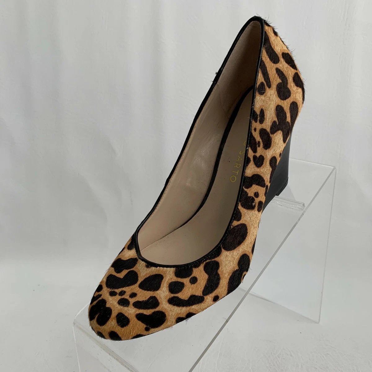 Franco Sarto Helio2 Wedge Leopard Print Leather Brown Tan Round