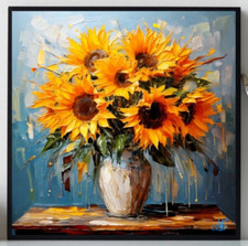 ORIGINAL Oil PAINTING on Canvas Sunflowers  Textured Art 12x12 in Custom Order