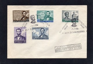 SAN MARINO 1959 IBRAHAM LINCOLN FIRST DAY COVER WITH SPECIAL POSTMARKS