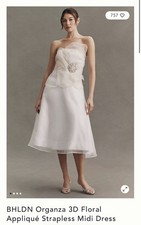 BHLDN Strapless Ivory Organza 3D Floral Applique Midi Dress Size 0
