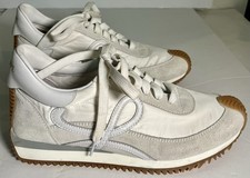 LOEWE Flow Runner Sneakers EU 39 US 8.5 White Nylon Suede Leather Gum Sole EUC