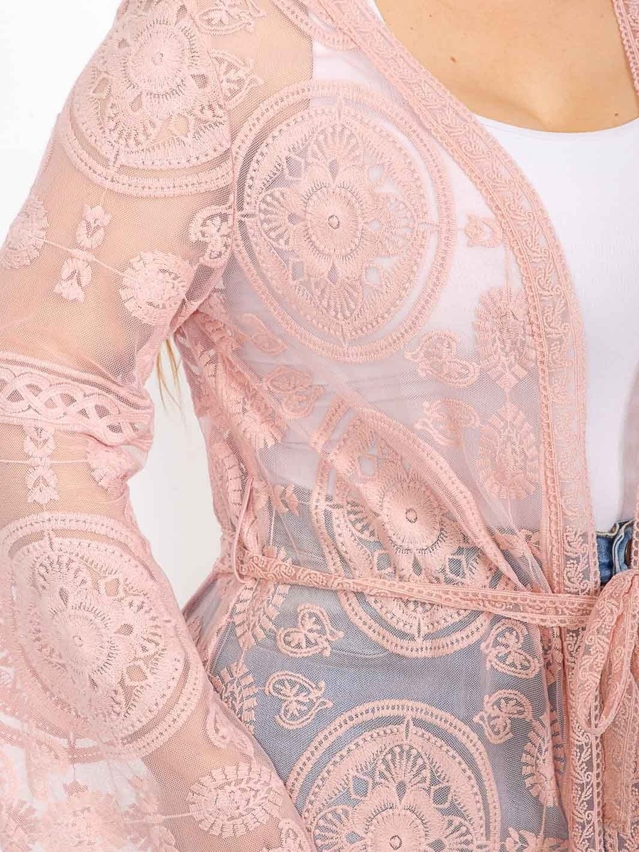 Pink Lace Plus Size Kimono Cardigan 3X Bell Sleeve Tie Accent | eBay