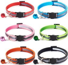 6 Pack Reflective Cat Collar with Bell, Breakaway and Safe Collars for Cats, Nyl