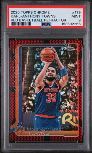 2025-26 Topps Chrome Karl-Anthony Towns Red Basketball Refractor #D 4/5 PSA 9
