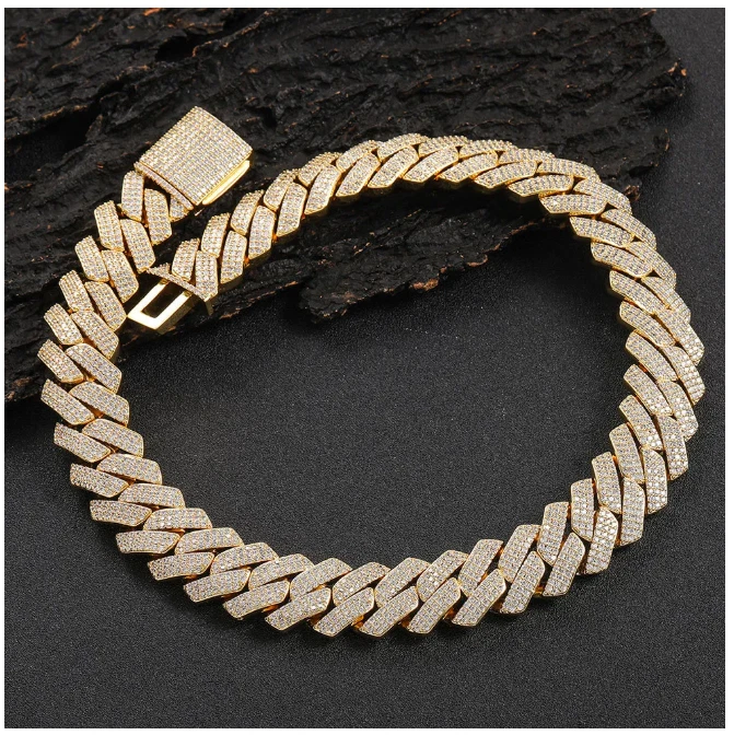 Pulsera collar plata 15 mm VVS MOISSANITE Miami cadena de eslabones cubanos helados Foto 2 de 4