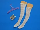 Vtg Barbie Francie #1274 Iced Blue Lace Stockings, White Pointed Heels & Hanger