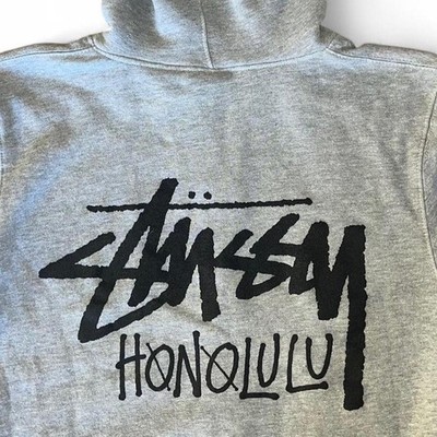 Stüssy Honolulu Hawaii Chapter Zip Up Hoodie Sweatshirt Grey Vintage Y2K XL 