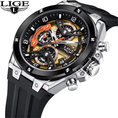 LIGE Men Watch Casual Silicone Wristwatch Chronograph Date Watches for Male Gift