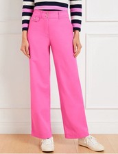 Talbots Size 14 Pink Wide Leg High Rise Twill Dress Pants Pockets NWT