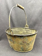 Primitive Style Americana Egg Flowers Tin Berry Bucket W/ Handle VTG