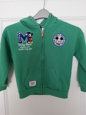 Klassischer Original Disney Mickey Mouse grüner Kapuzenpullover mit Reißverschluss Größe 7/8 Jahre PTP 17''