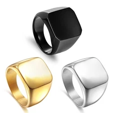 1PC New Fashion Men Solid Polished Stainless Steel Band Biker Men Signet Ring