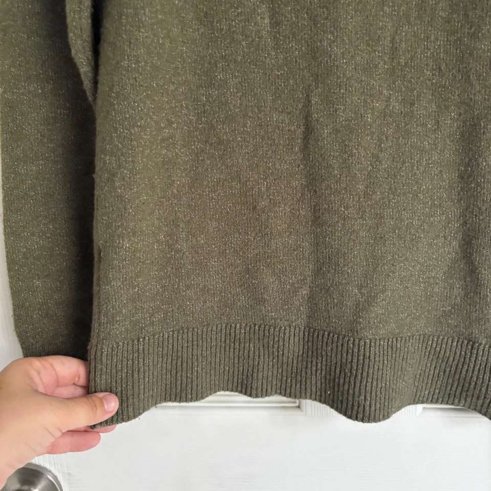 LOFT Minimalist Sweater Olive Green Textured Knit Ribbed Hem Small Wool - Image 3 of 4