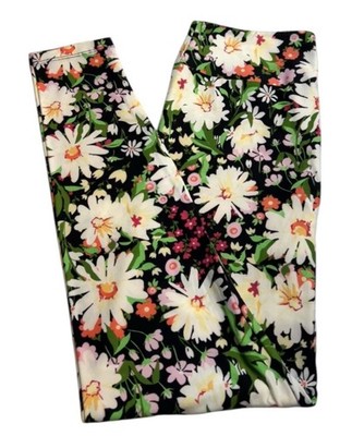 LuLaRoe Leggings OS One Size BLACK Floral Colorful DAISY Flower Easter FAST Ship
