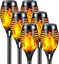 6 Pack LED Solar Flame Torch Lights Outdoor Flickering Garden Yard Pathway Lamps