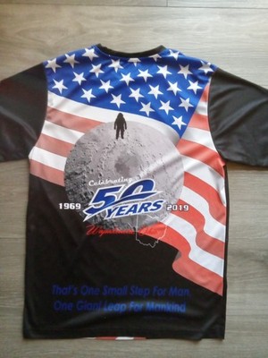 Neil Armstrong polyester shirt, Size L, Moon Landing 50 Yrs Ann.; Wapakoneta OH