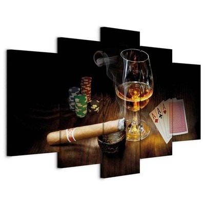 ZIGARRE POKER BAR CLUB BRANDY Wandbilder xxl Bilder Vlies Leinwand 5 tlg