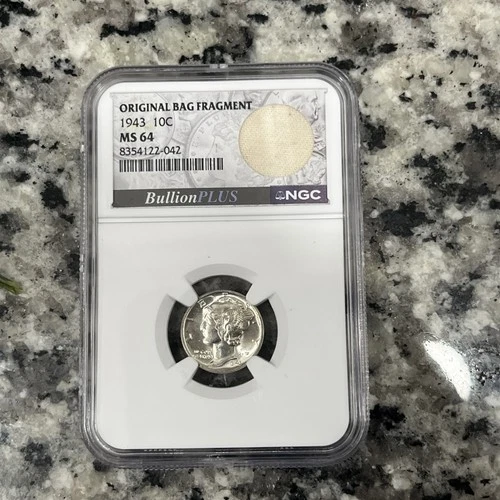 1943 10c Mercury Dime MS64 NGC w/ Original Bag Fragment