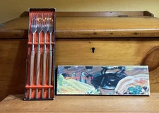 Gourmet International 4 Pc Fondue Fork Set Wood Handle Vintage Japan Stainless
