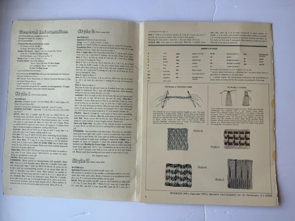 Rare 1973 Spinnerin Hook & Needle Co Knitting Crochet Pattern Minibook 340 - Image 4 of 4
