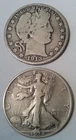 Half Dollars:  1913-D Barber & 1934-P Walking Liberty.  Five Pics.