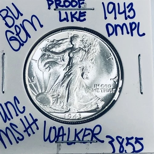 1943 BU UNCIRCULATED WALKING LIBERTY SILVER HALF DOLLAR AUTHENTIC U.S. MINT 3855