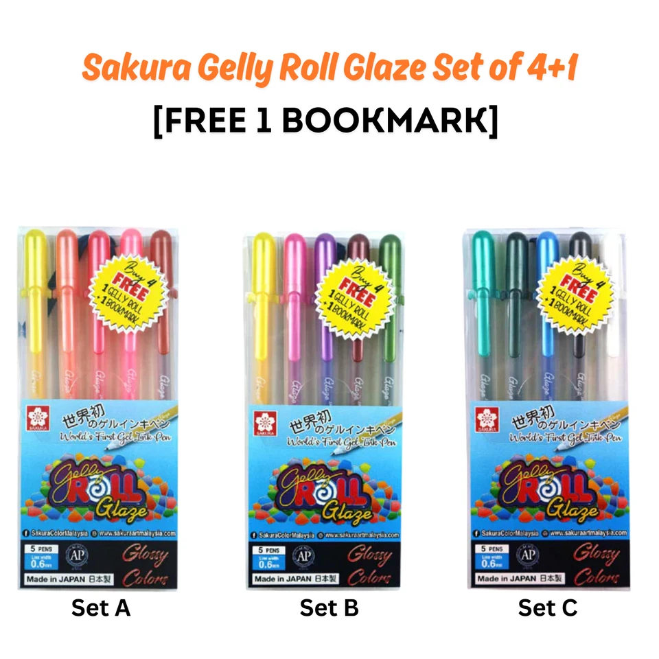 Sakura Gelly Roll Glaze Gel Pens Set of 5 Colors Glossy Ink For Art Decorations