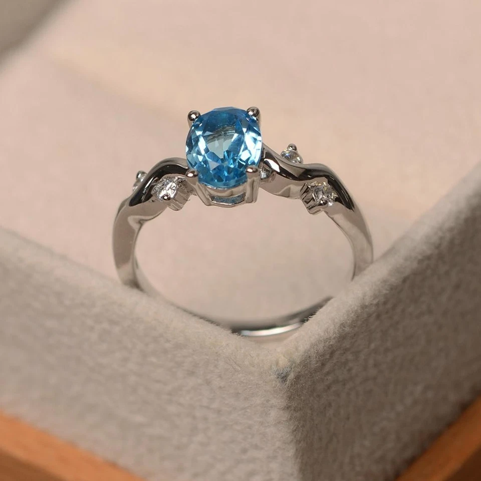 1.37 Ct Oval Natural Topaz & Diamond Engagement Ring 14K White Gold Size 6.5 - Image 2 of 4