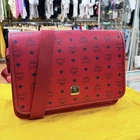 MCM Candy Red Pebble Leather Blue AREN LOGO Messenger Crossbody BAG