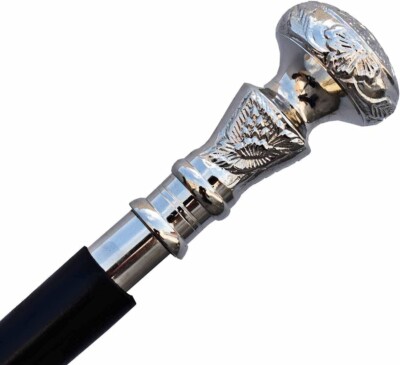 Vintage Silver Handle Walking Stick Elegant Gentleman Cane Wooden Shaft