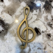 VINTAGE Beautiful Solid Brass Treble Clef Note Paperweight Decor - Music Gift