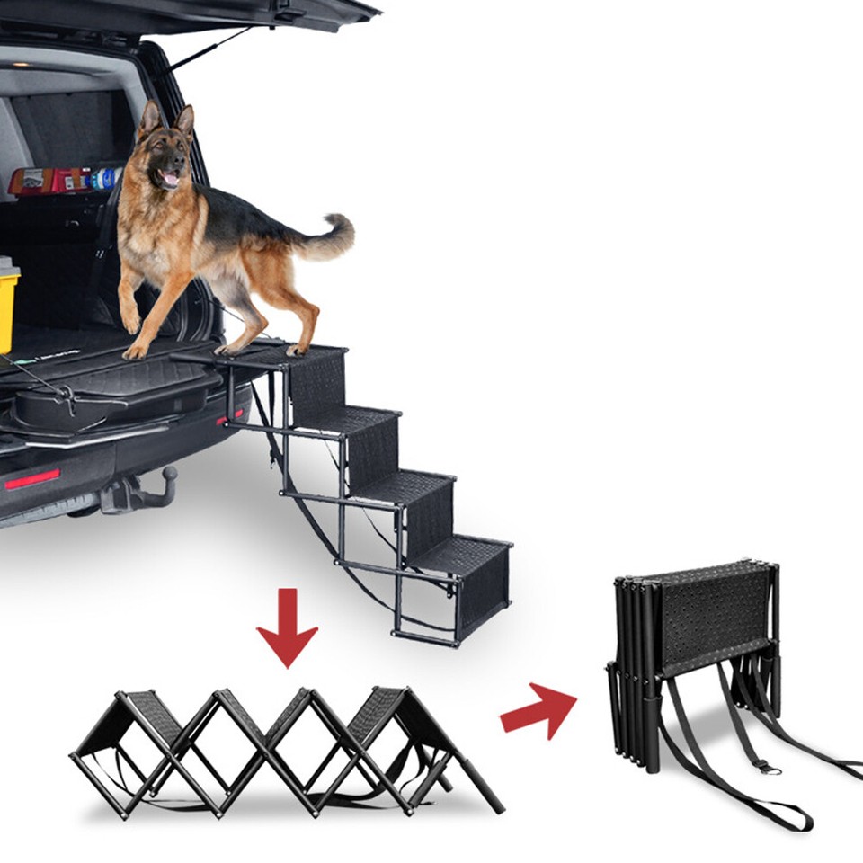 4 Stairs Folding Portable Dog Ramp Steps Car Boot Access Ladder for Pet ...