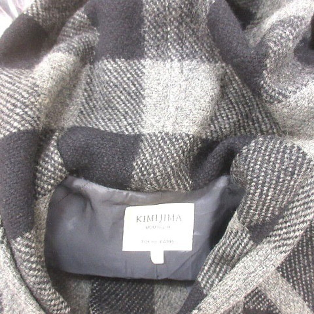 Kimijima Coat Hood Check Wool Full Lining 9M Black Gray MS Kimijima Coat Hood Check Wool Full Lining 9M Black Gray MS