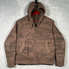 Schott Bros NYC Hoodie Men L Green Camo Heavy Sherpa Lined Knit Full Zip Sweater