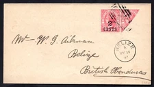 BRITISH HONDURAS 1891 S.G. 37, 37A JOINT WITH A BISECT ON COVER BELIZE TO CITY