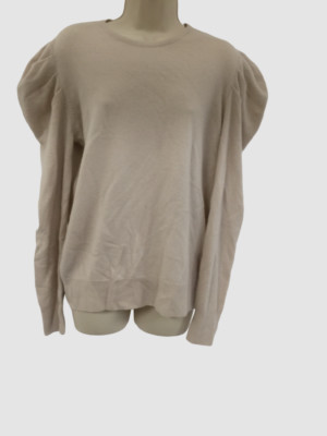 $295 Neiman Marcus Women's Beige Puff Shoulders Long Sleeve Cashmere Sweater L