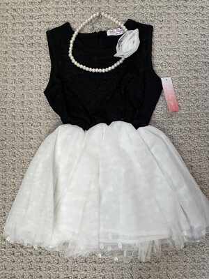 Frills du jour Girls Tulle Black/White Dress Pearl Necklace 4T NWT | eBay